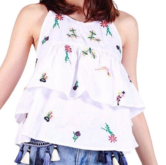 Zara Floral Embroidered Tiered Tank - Picture 1 of 4